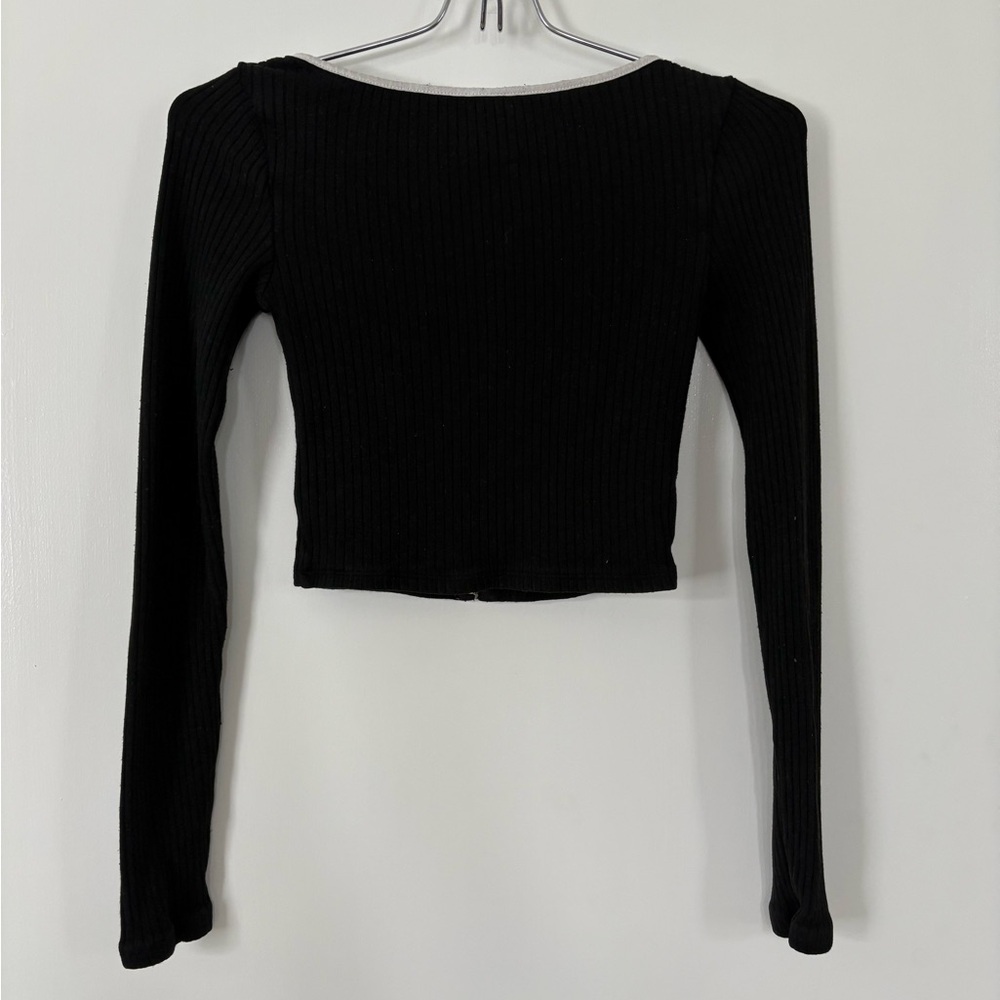 H&M Y2K Hook and Eye Front Corset Top XXS Black White Contrast Trim - Picture 3 of 4